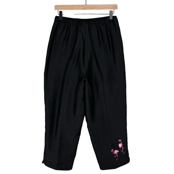 Quacker Factory Capris Womens Small Black High Rise Pull On Pants Silk Flamingos - Picture 5 of 9
